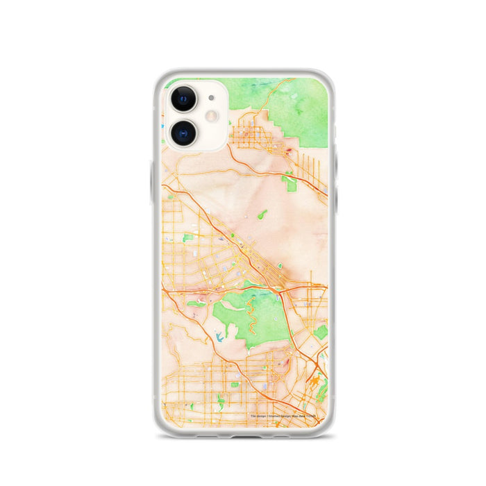 Custom iPhone 11 Burbank California Map Phone Case in Watercolor