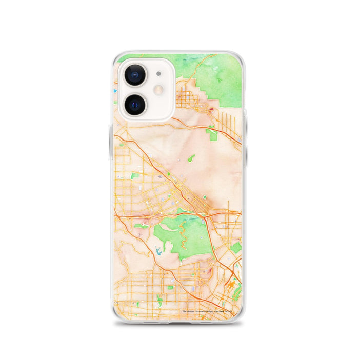 Custom iPhone 12 Burbank California Map Phone Case in Watercolor