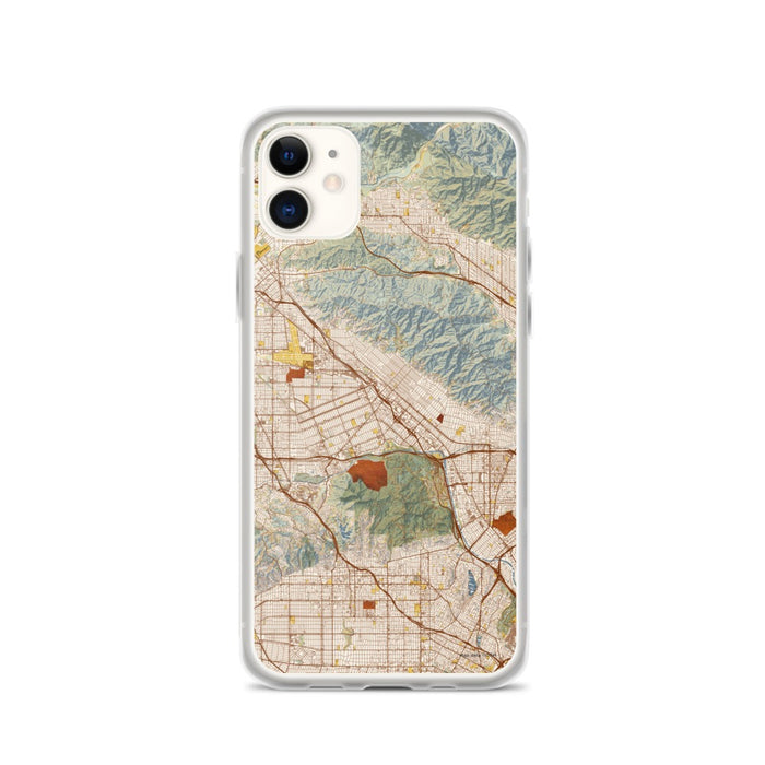 Custom iPhone 11 Burbank California Map Phone Case in Woodblock
