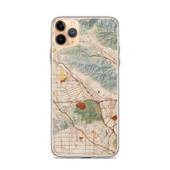 Custom iPhone 11 Pro Max Burbank California Map Phone Case in Woodblock