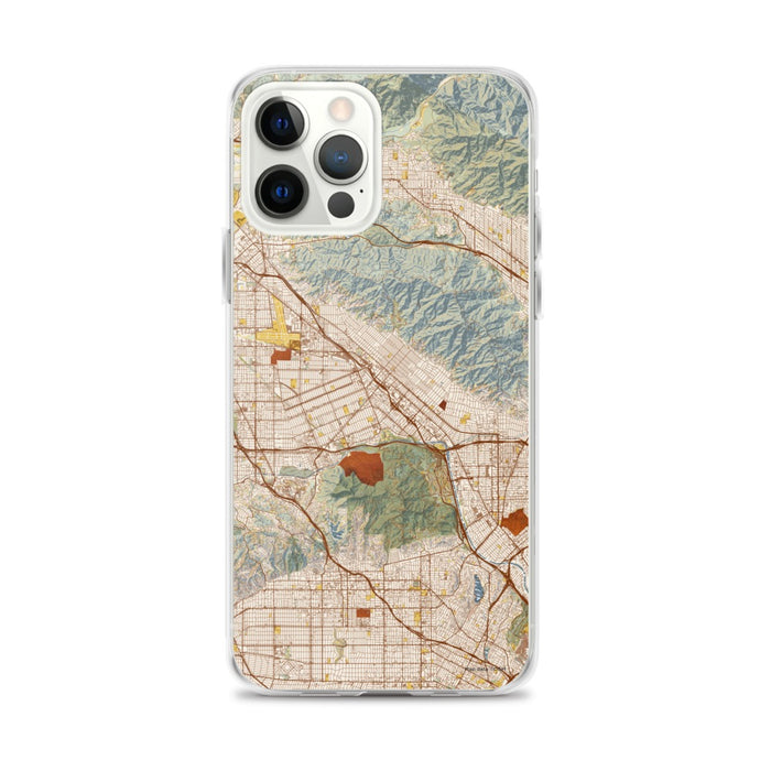 Custom iPhone 12 Pro Max Burbank California Map Phone Case in Woodblock