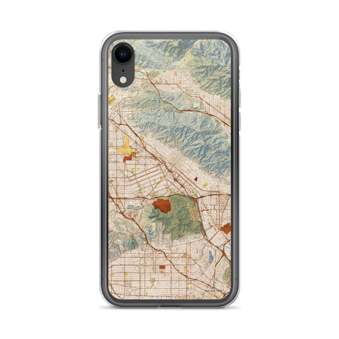Custom iPhone XR Burbank California Map Phone Case in Woodblock