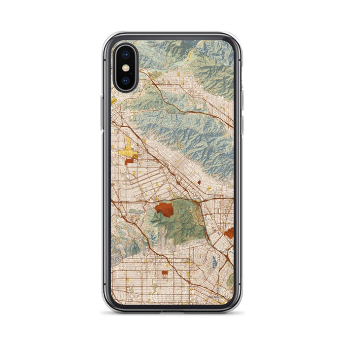 Custom iPhone X/XS Burbank California Map Phone Case in Woodblock
