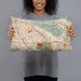 Person holding 20x12 Custom Burbank California Map Throw Pillow in Woodblock