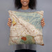 Person holding 18x18 Custom Burbank California Map Throw Pillow in Woodblock