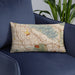 Custom Burbank California Map Throw Pillow in Woodblock on Blue Colored Chair