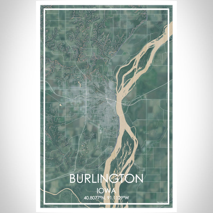 Burlington Iowa Map Print Portrait Orientation in Afternoon Style With Shaded Background