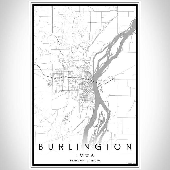 Burlington Iowa Map Print Portrait Orientation in Classic Style With Shaded Background
