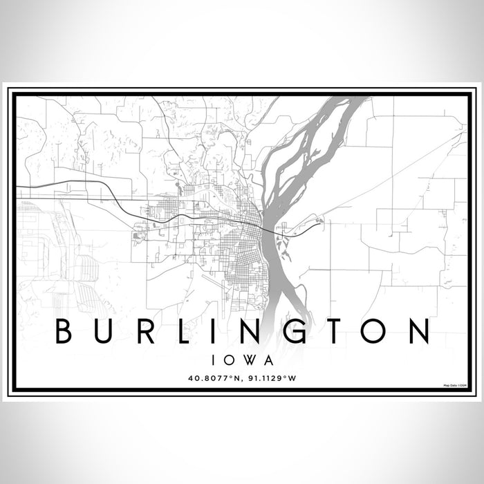 Burlington Iowa Map Print Landscape Orientation in Classic Style With Shaded Background