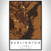 Burlington Iowa Map Print Portrait Orientation in Ember Style With Shaded Background