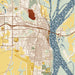 Burlington Iowa Map Print in Woodblock Style Zoomed In Close Up Showing Details