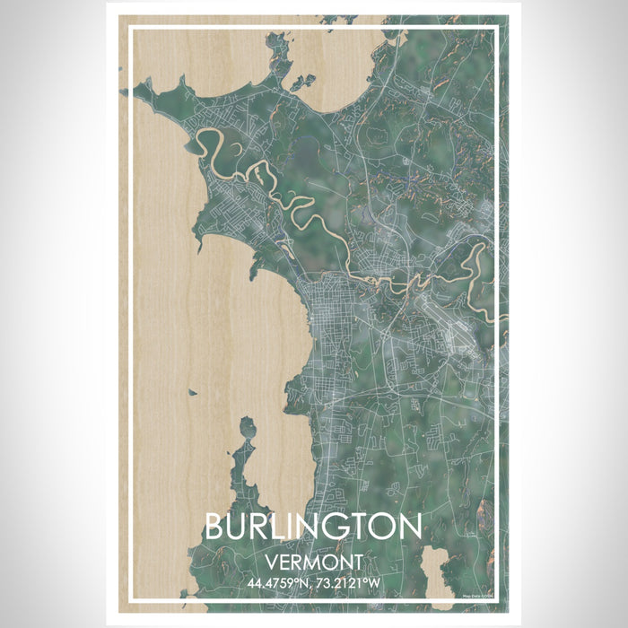 Burlington Vermont Map Print Portrait Orientation in Afternoon Style With Shaded Background