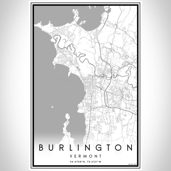 Burlington Vermont Map Print Portrait Orientation in Classic Style With Shaded Background