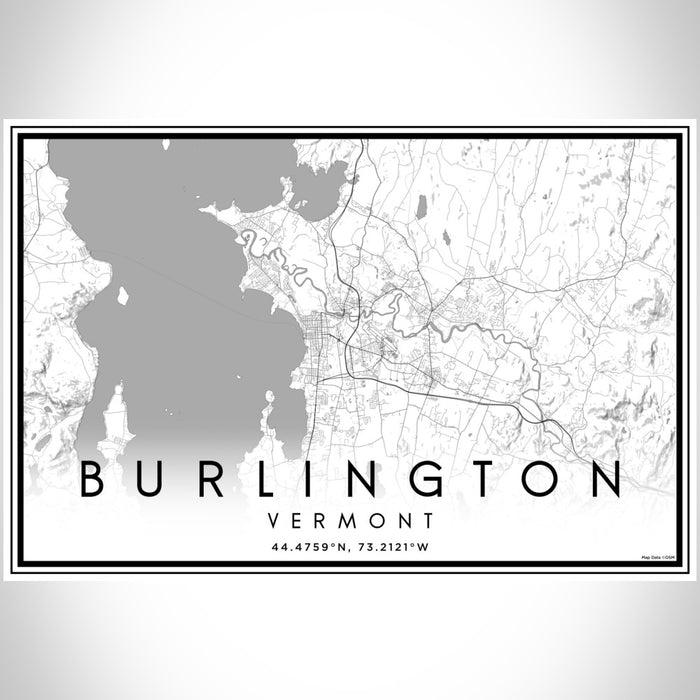Burlington Vermont Map Print Landscape Orientation in Classic Style With Shaded Background