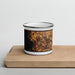 Front View Custom Burlington Vermont Map Enamel Mug in Ember on Cutting Board