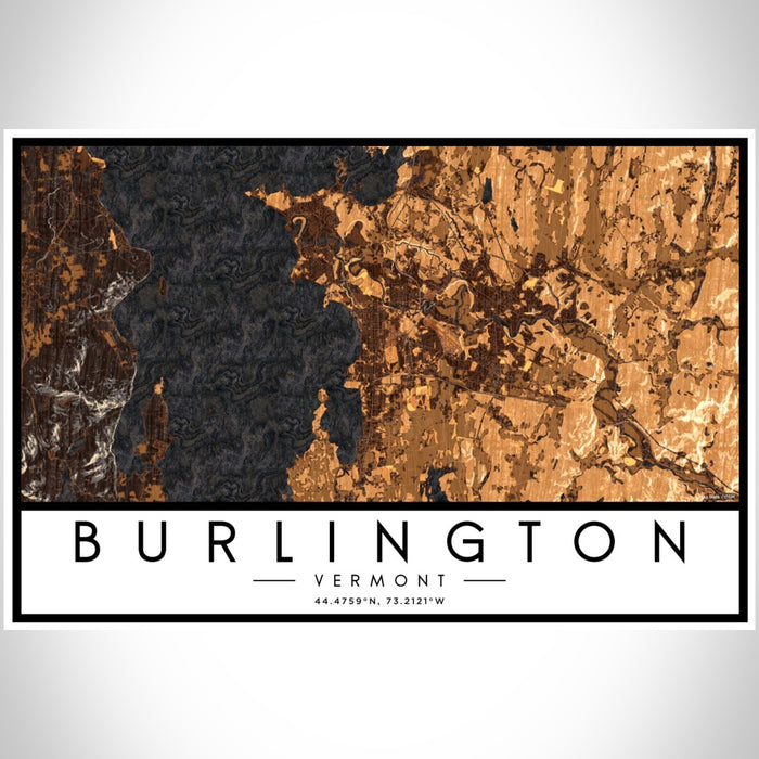 Burlington Vermont Map Print Landscape Orientation in Ember Style With Shaded Background