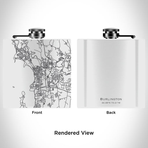 Rendered View of Burlington Vermont Map Engraving on 6oz Stainless Steel Flask in White