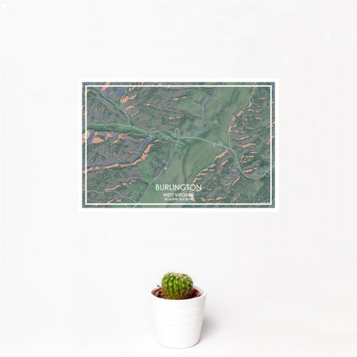 12x18 Burlington West Virginia Map Print Landscape Orientation in Afternoon Style With Small Cactus Plant in White Planter