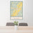 24x36 Burlington West Virginia Map Print Portrait Orientation in Woodblock Style Behind 2 Chairs Table and Potted Plant