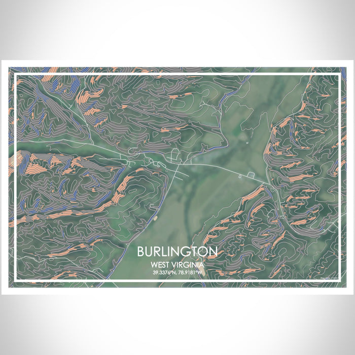 Burlington West Virginia Map Print Landscape Orientation in Afternoon Style With Shaded Background