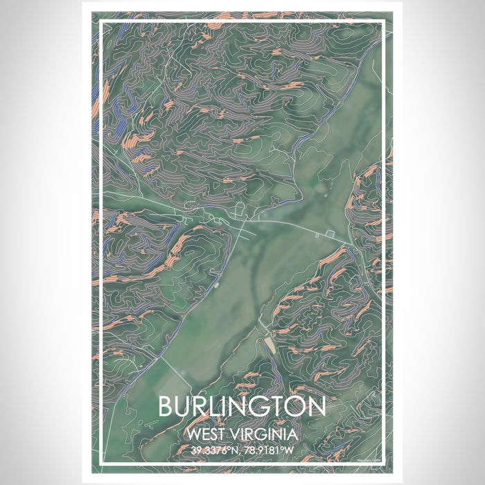 Burlington West Virginia Map Print Portrait Orientation in Afternoon Style With Shaded Background