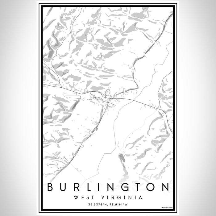 Burlington West Virginia Map Print Portrait Orientation in Classic Style With Shaded Background