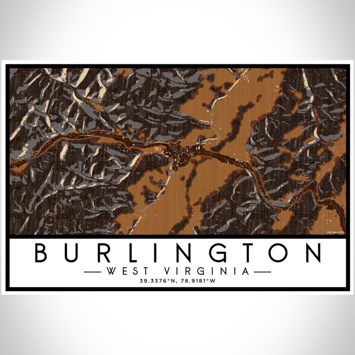 Burlington West Virginia Map Print Landscape Orientation in Ember Style With Shaded Background