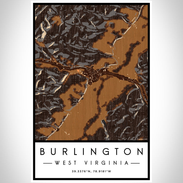 Burlington West Virginia Map Print Portrait Orientation in Ember Style With Shaded Background