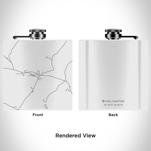 Rendered View of Burlington West Virginia Map Engraving on 6oz Stainless Steel Flask in White