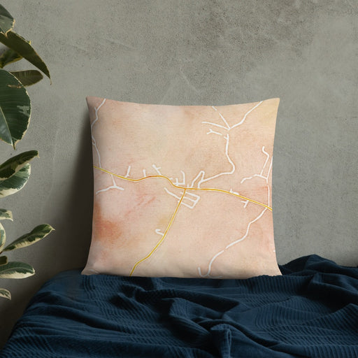 Custom Burlington West Virginia Map Throw Pillow in Watercolor on Bedding Against Wall