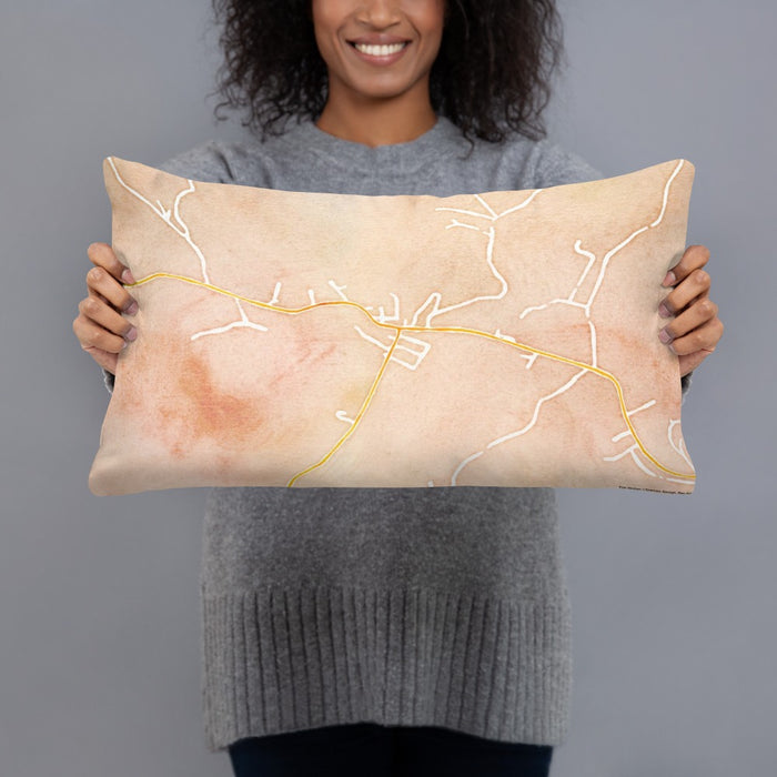 Person holding 20x12 Custom Burlington West Virginia Map Throw Pillow in Watercolor