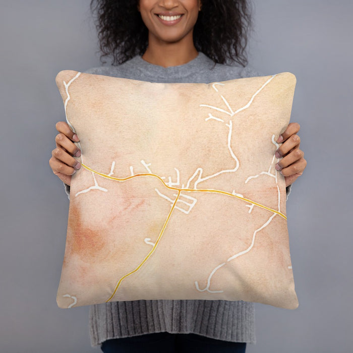 Person holding 18x18 Custom Burlington West Virginia Map Throw Pillow in Watercolor