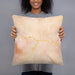 Person holding 18x18 Custom Burlington West Virginia Map Throw Pillow in Watercolor
