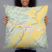 Person holding 22x22 Custom Burlington West Virginia Map Throw Pillow in Woodblock