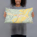 Person holding 20x12 Custom Burlington West Virginia Map Throw Pillow in Woodblock