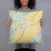 Person holding 18x18 Custom Burlington West Virginia Map Throw Pillow in Woodblock