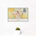 12x18 Burlington Wisconsin Map Print Landscape Orientation in Woodblock Style With Small Cactus Plant in White Planter
