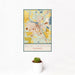 12x18 Burlington Wisconsin Map Print Portrait Orientation in Woodblock Style With Small Cactus Plant in White Planter