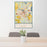24x36 Burlington Wisconsin Map Print Portrait Orientation in Woodblock Style Behind 2 Chairs Table and Potted Plant