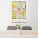 24x36 Burlington Wisconsin Map Print Portrait Orientation in Woodblock Style Behind 2 Chairs Table and Potted Plant