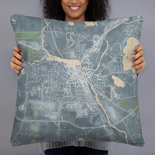 Person holding 22x22 Custom Burlington Wisconsin Map Throw Pillow in Afternoon