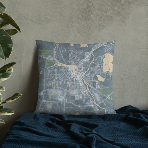 Custom Burlington Wisconsin Map Throw Pillow in Afternoon on Bedding Against Wall