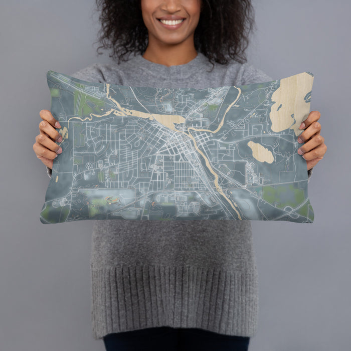Person holding 20x12 Custom Burlington Wisconsin Map Throw Pillow in Afternoon