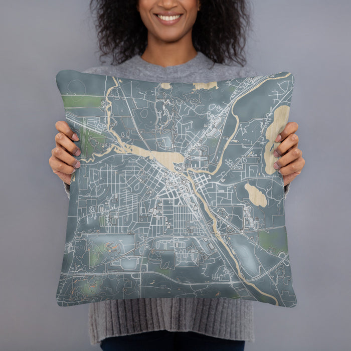 Person holding 18x18 Custom Burlington Wisconsin Map Throw Pillow in Afternoon