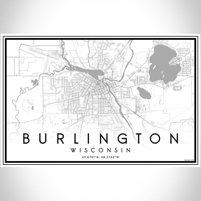 Burlington Wisconsin Map Print Landscape Orientation in Classic Style With Shaded Background