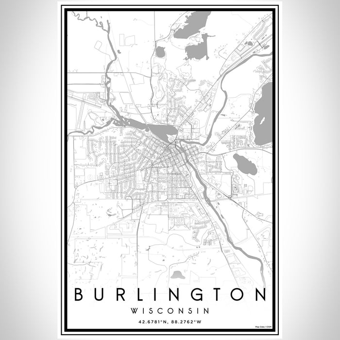 Burlington Wisconsin Map Print Portrait Orientation in Classic Style With Shaded Background