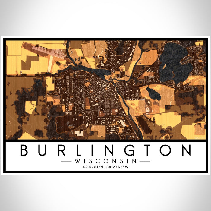 Burlington Wisconsin Map Print Landscape Orientation in Ember Style With Shaded Background