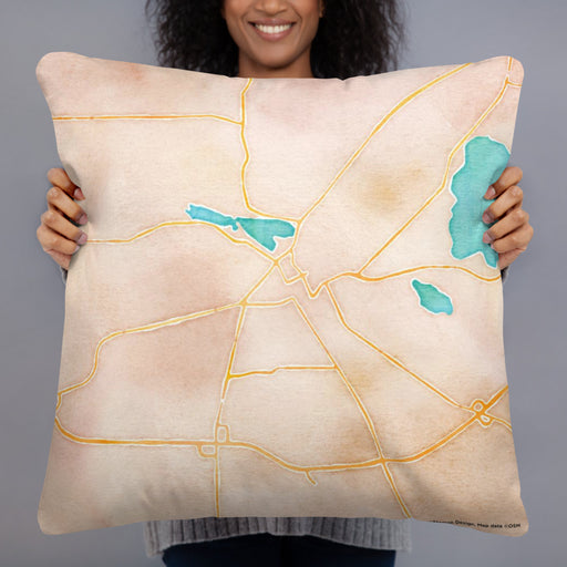 Person holding 22x22 Custom Burlington Wisconsin Map Throw Pillow in Watercolor
