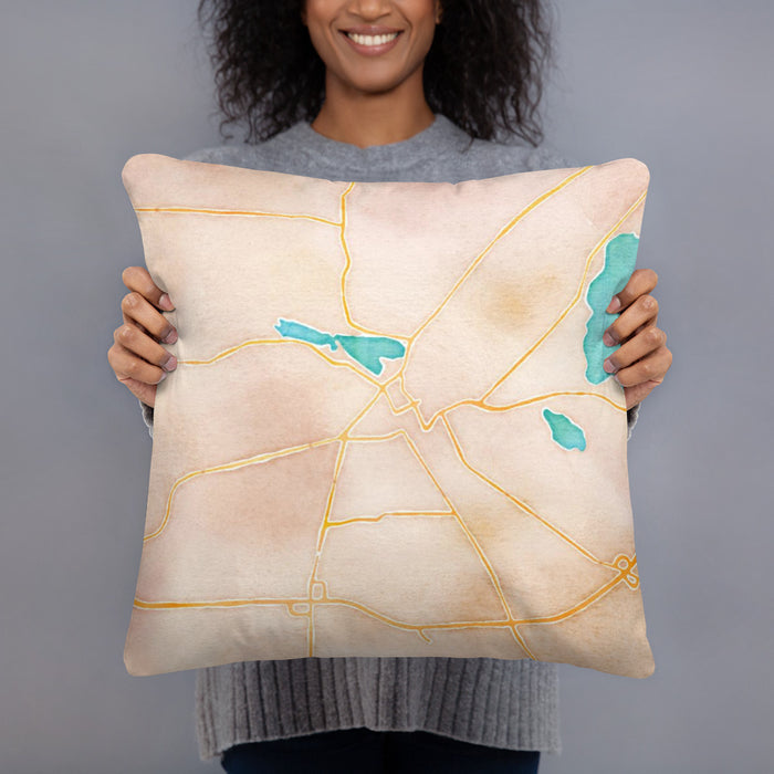 Person holding 18x18 Custom Burlington Wisconsin Map Throw Pillow in Watercolor