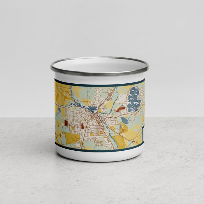Front View Custom Burlington Wisconsin Map Enamel Mug in Woodblock
